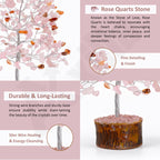 Axilla Natural Rose Quartz Crystal Tree with Wooden Base | Heart Chakra Healing Pink Stone Tree of Life | Feng Shui Romantic Room Decor & Positive Energy Good Luck Gift for Couples
