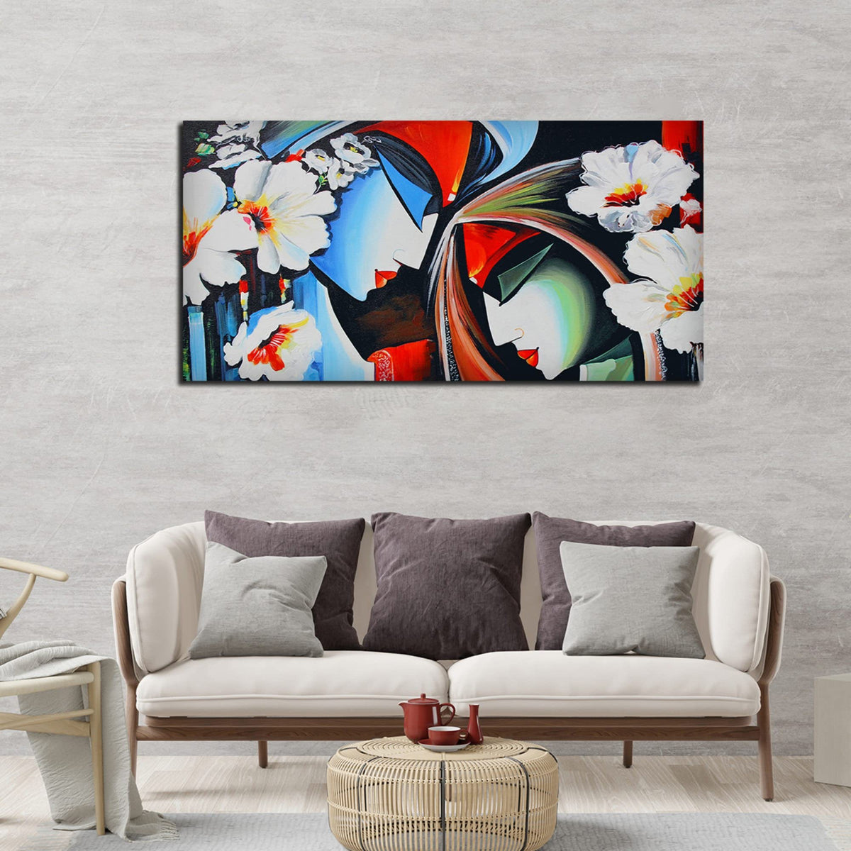 VIBECRAFTS Canvas Paintings for Living Room Drawing Room Canvas Wall Painting of Radha Krishna Abstract Pattern Fitted with Wooden Frame for Home|Office|Gift(PTVCH_2298NV)