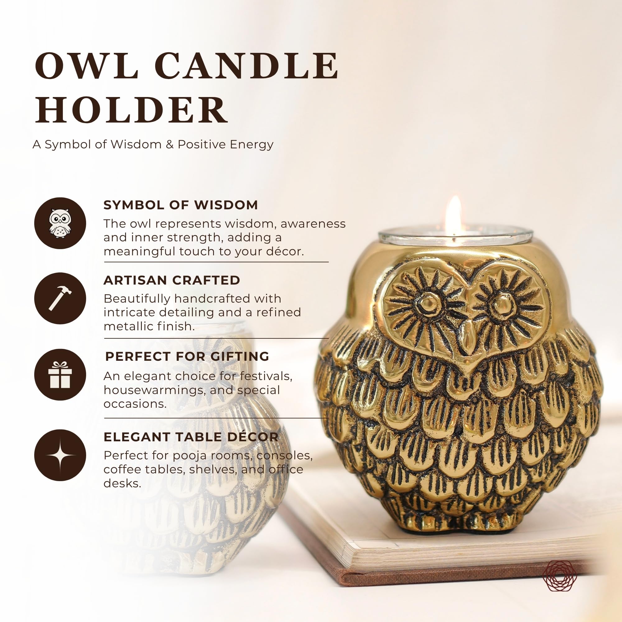 BEHOMA Metal Owls Votive Holder Mother and Child Set