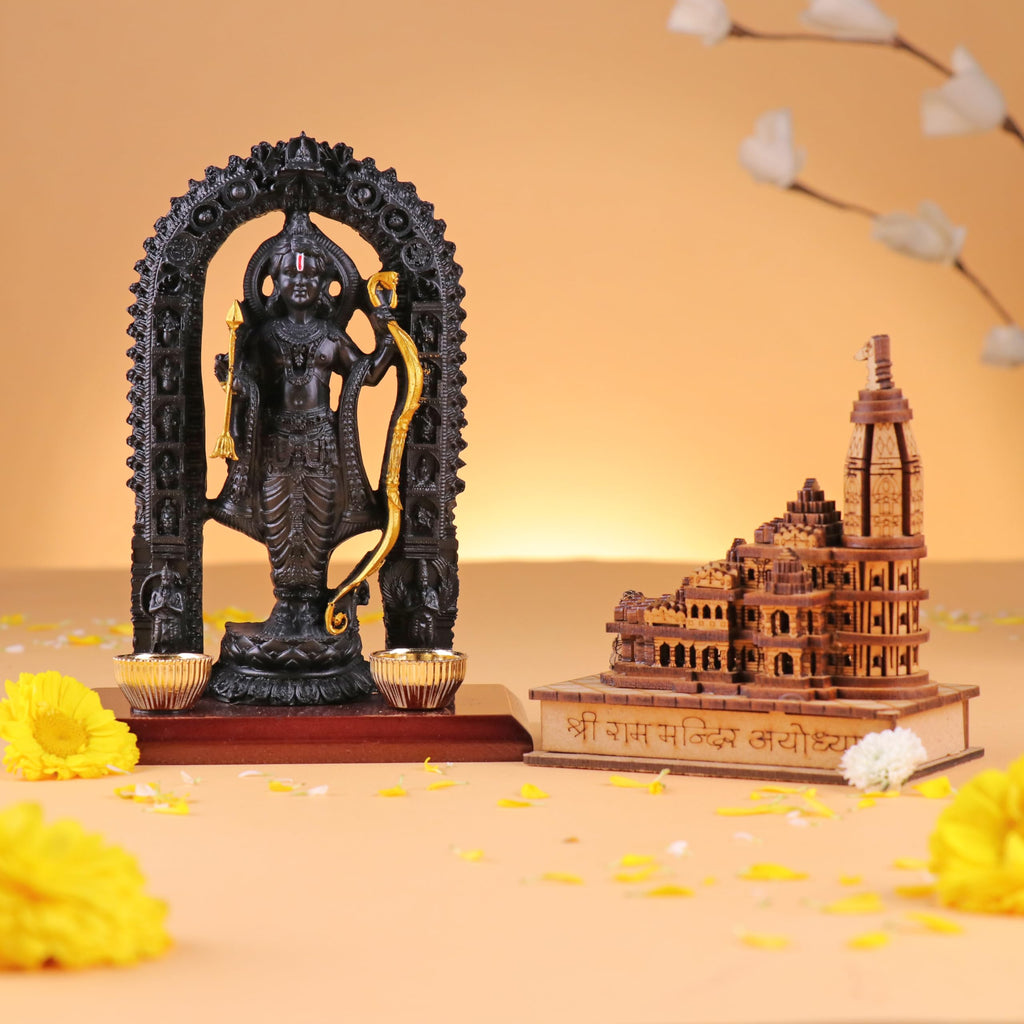FlowerAura Divine Religious Handcrafted 3D Model of Ayodhya Shri Ram Mandir With Lord Shri Ram Lala Ji Showpiece Figurine For Home Temple, Home Decor, Diwali Gift, Religious Event Gift & Blessing Gift