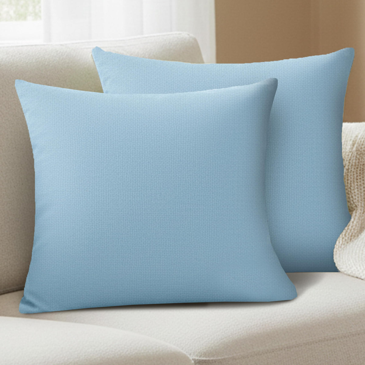 Yellow Weaves Cotton Canvas Decorative Cushion Covers, (24 X 24 Inches), Set of 2, Muted Blue
