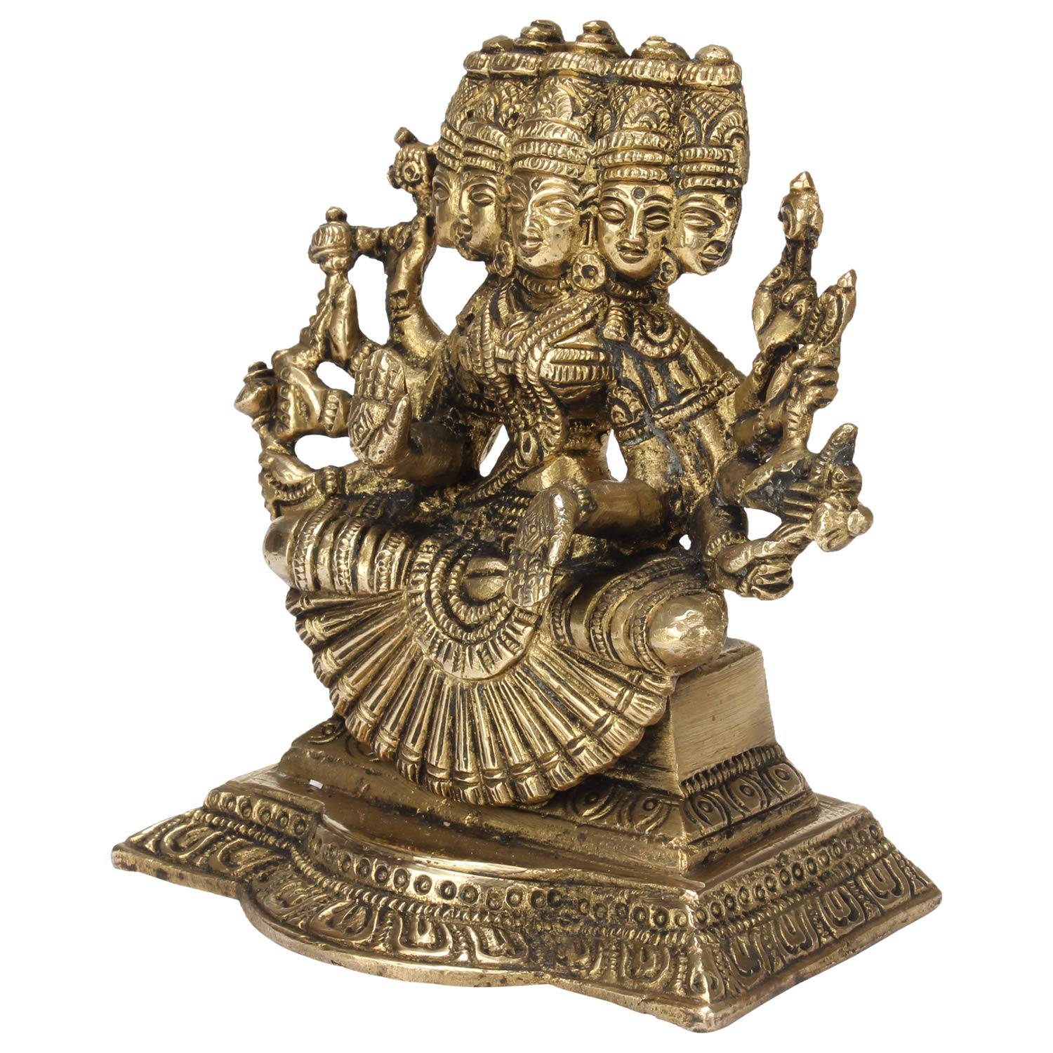 SVARUP Brass Panchmukhi Gayatri MATA Devi Idol Savitri Statue, Home Decor, Savitri, Vedamata Murti,Gold, 5 Inch, 1 Piece