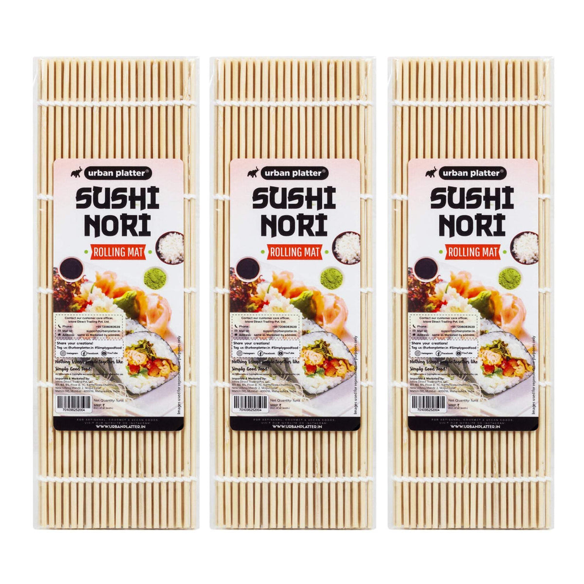 urban platter All Natural Bamboo Sushi Rolling Mat [Pack of 3] (100% Authentic Sushi Rolling Mat - 9.5 Inch x 10 Inch | Make Sushi at Home) Kafalo