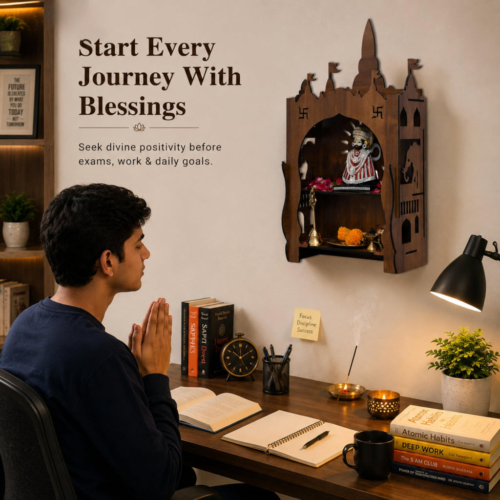 Venlay Wood Wooden Home Mandir Pooja Ghar, Rosewood Finish