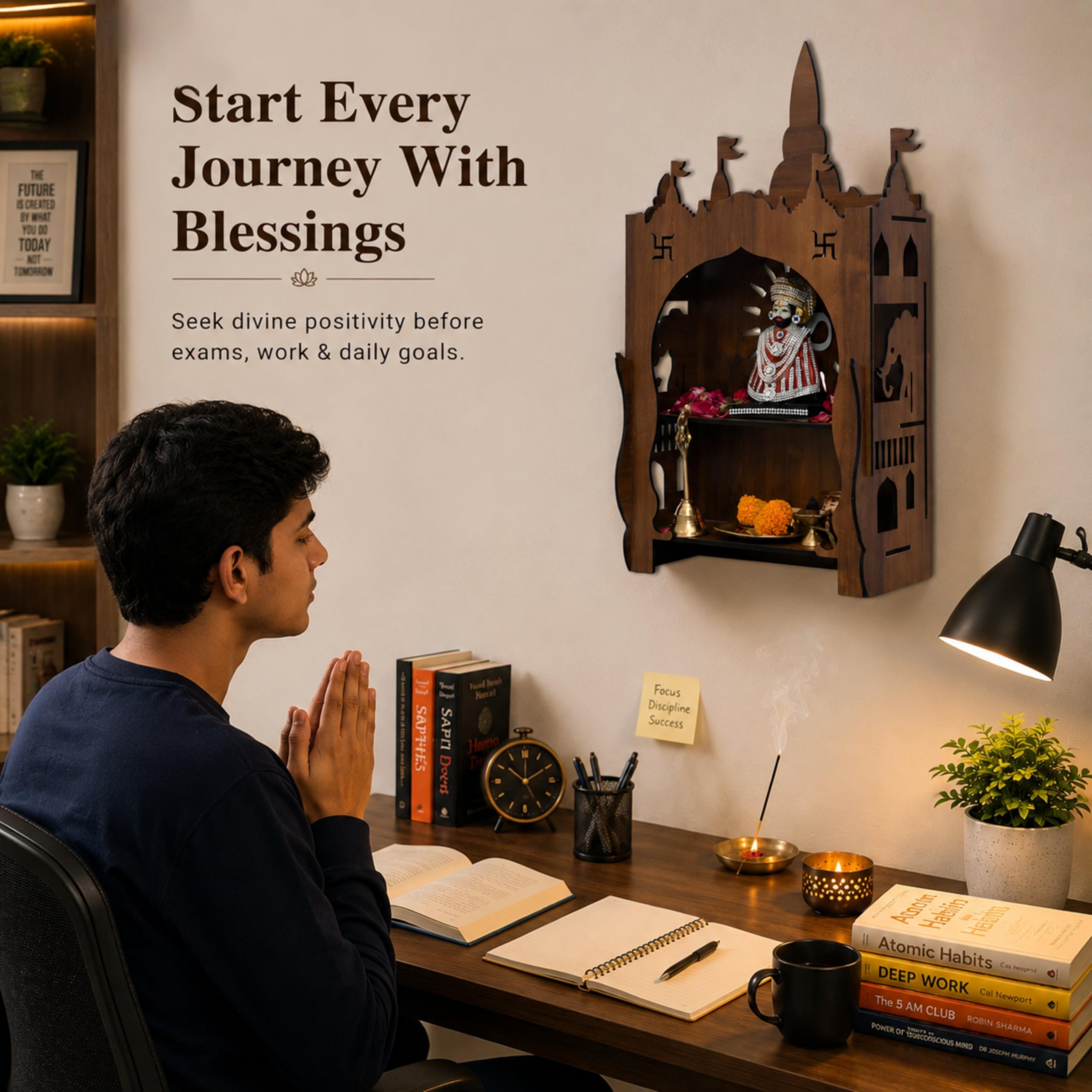 Venlay Wood Wooden Home Mandir Pooja Ghar, Rosewood Finish