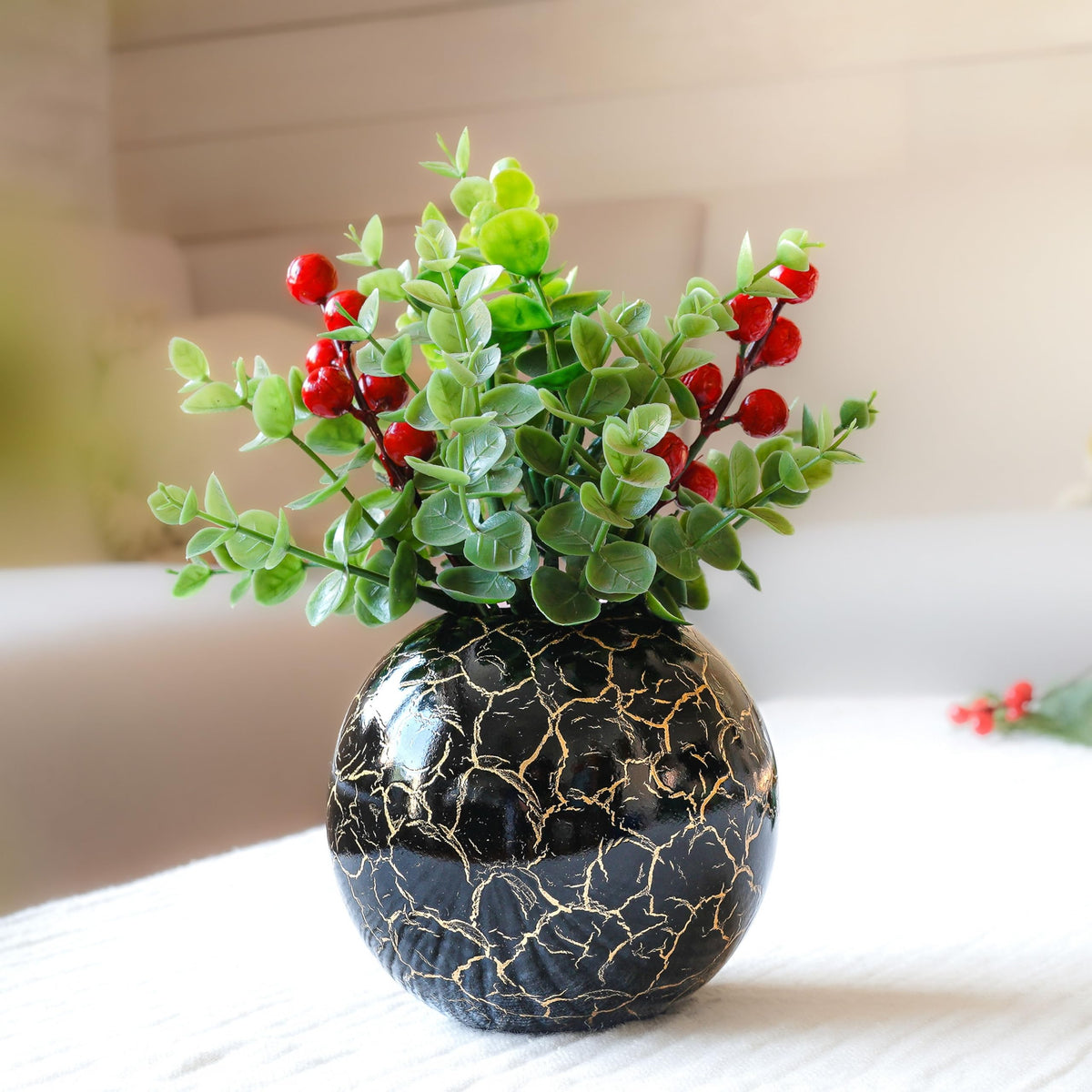 BEHOMA Metal Ball Round Metal Vase for, Black