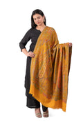 Naureen Women Pashmina Blend Kani Shawl with Paisley and Floral Artwork, Warm and Soft, 40x80 inches (Mustard)