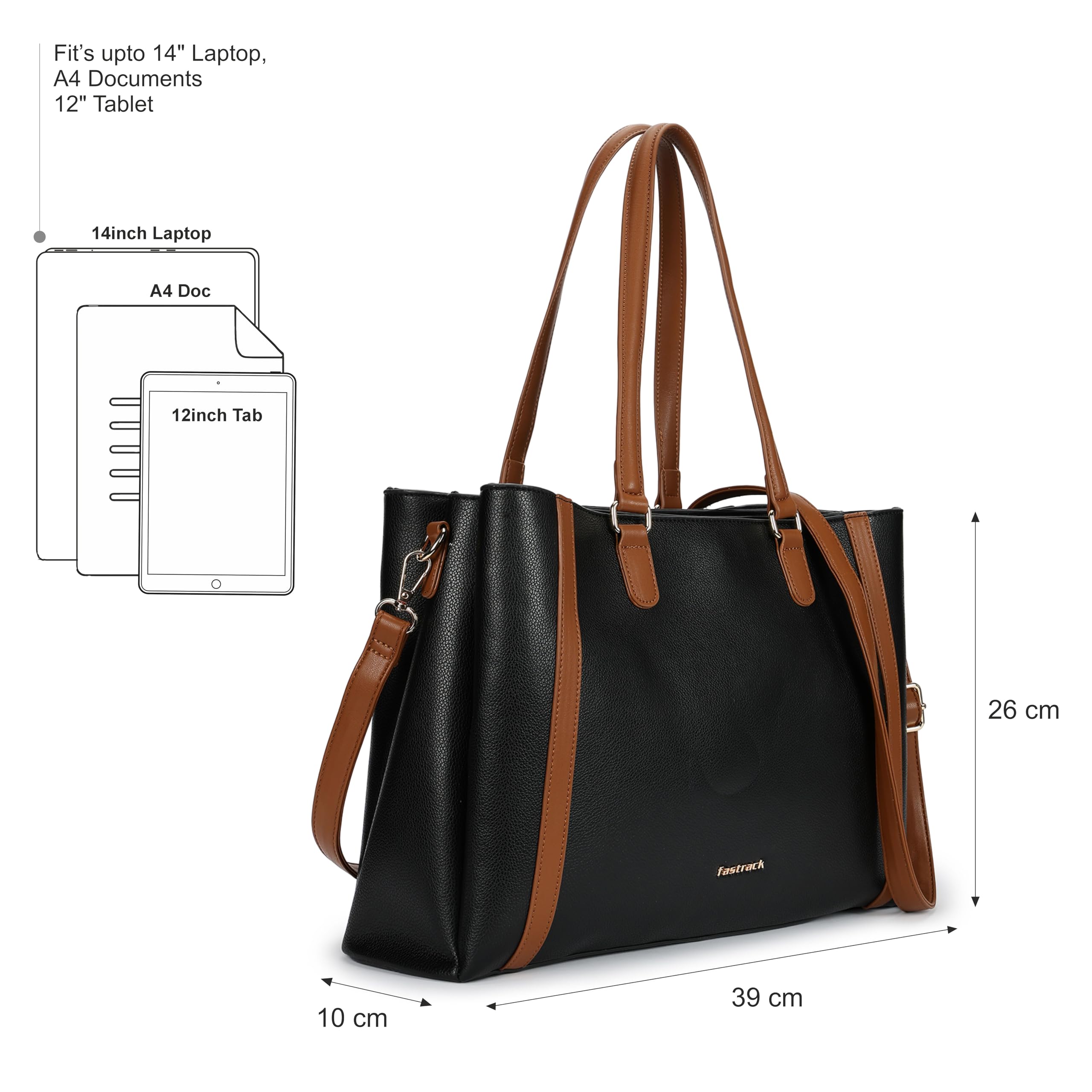 Structured Laptop Tote Bag for Women | Faux Leather Work Bag with 14-Inch Padded Sleeve, 3 Compartments, Zip & Magnetic Closure | Elegant Everyday Tote for Office, College & Commutes
