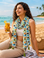 KE KANHA EXPORTS|Cotton Scarf For Women|Beach Printed Tassel Scarf|Multicolor|70x20 Inch