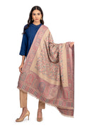 Naureen Women Faux Pashmina Kani Shawl with Mughal Artwork and Zari Accents, Warm and Soft, 40x80 inch