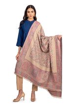Naureen Women Faux Pashmina Kani Shawl with Mughal Artwork and Zari Accents, Warm and Soft, 40x80 inch