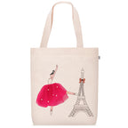 MASQ by Q-One Girl Embroidered Canvas Tote Bags for Women with Zip, College Bag for Girls, 100% Organic Cotton Tote Bag for Traveling & Daily Use | Stylish Gifts for Women and Girl