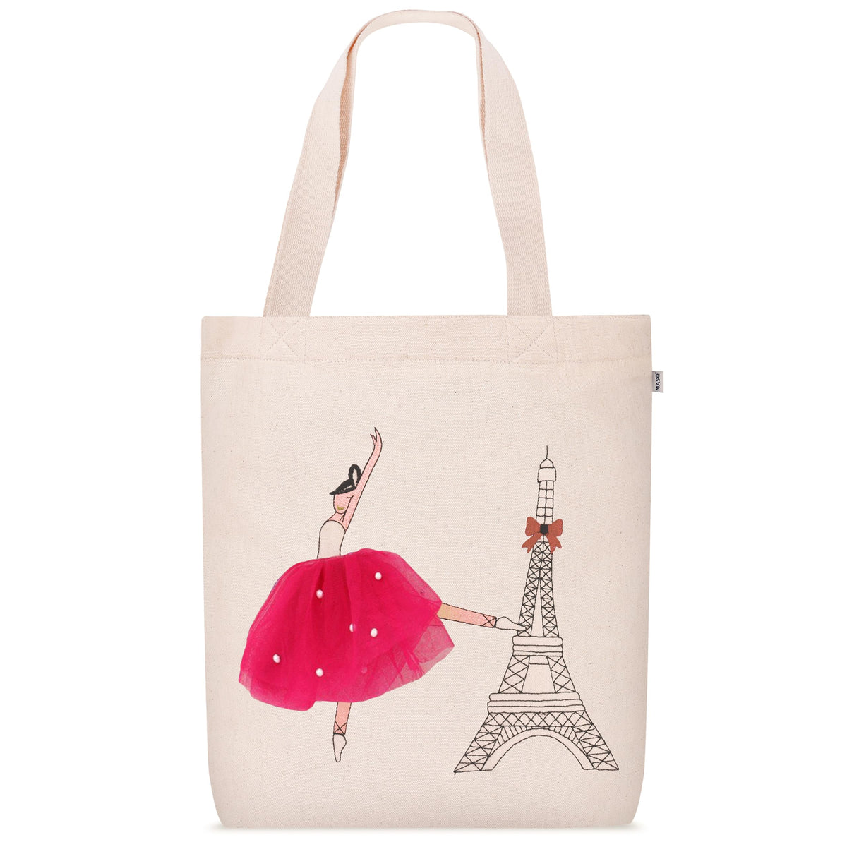 MASQ by Q-One Girl Embroidered Canvas Tote Bags for Women with Zip, College Bag for Girls, 100% Organic Cotton Tote Bag for Traveling & Daily Use | Stylish Gifts for Women and Girl