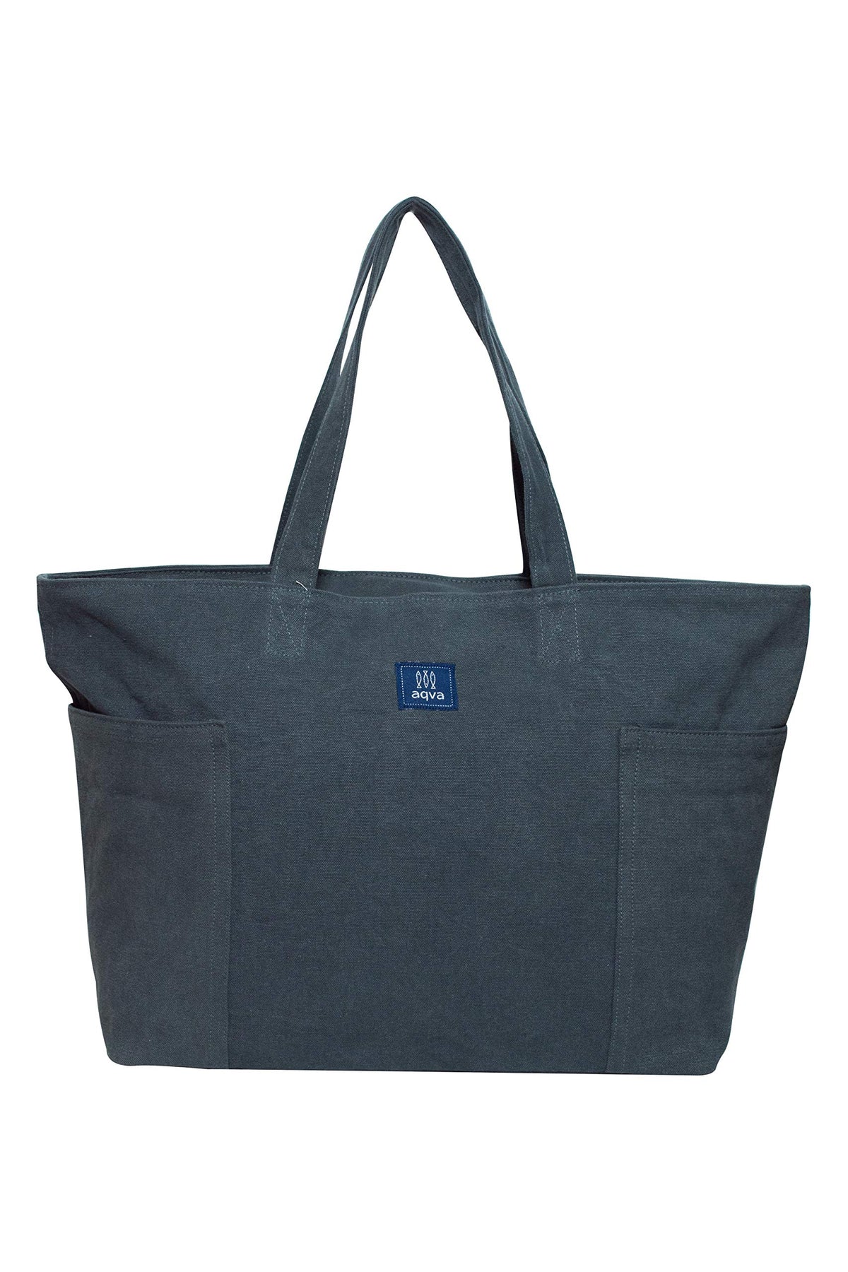 AQVA Handmade Eco Friendly Washed Cotton Canvas Tote Bag - Reusable Shoulder Bag with Top Zip Closure, Inner Zip Pocket - Large Cotton Canvas Handbag for Grocery, Graphite