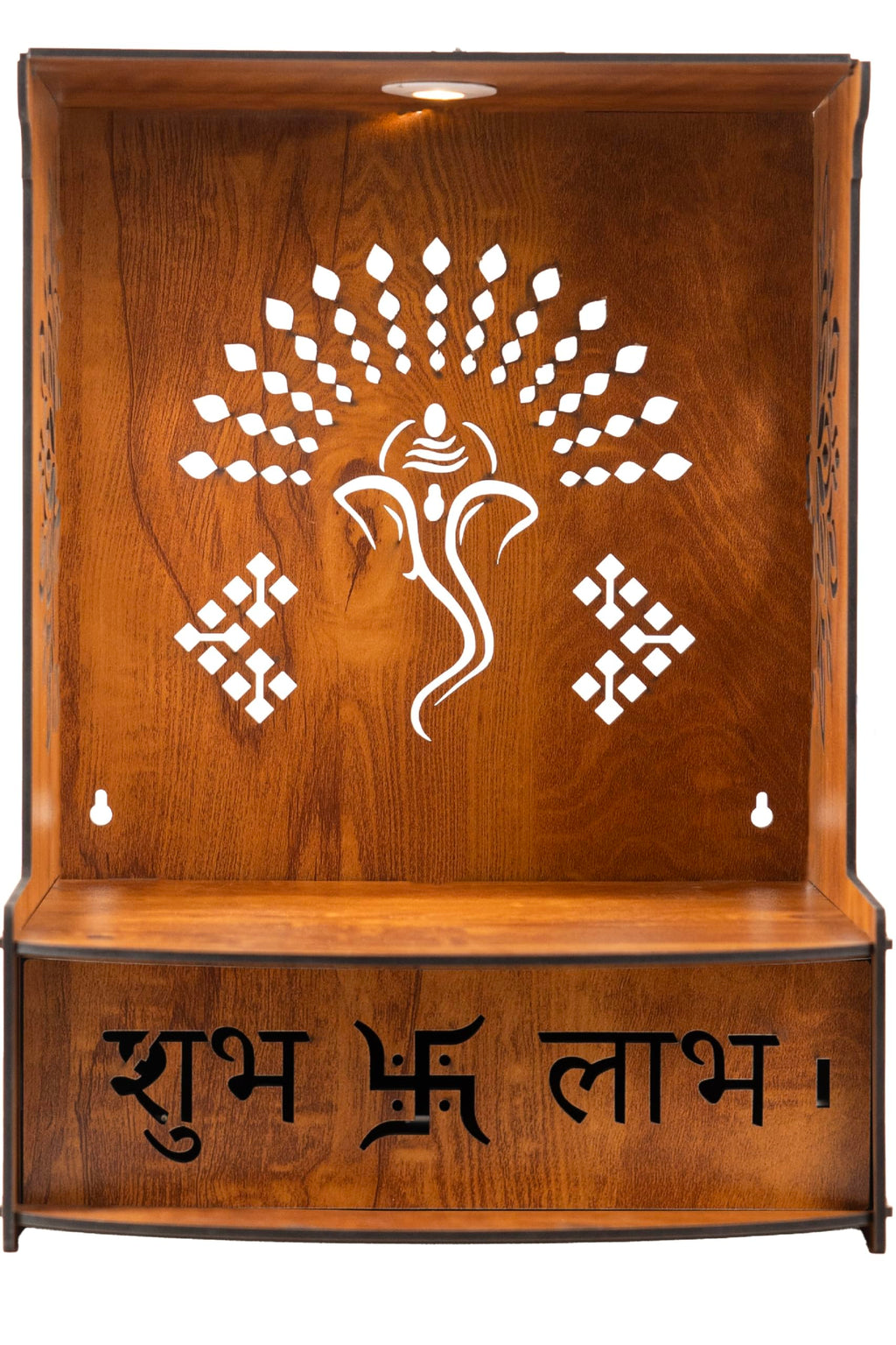 Crotomak Wooden Temple Mandir Pooja Stand for Home, Office Puja Mandir with Drawer Foldable Premium with LED Spot Light (03-Ganesha)