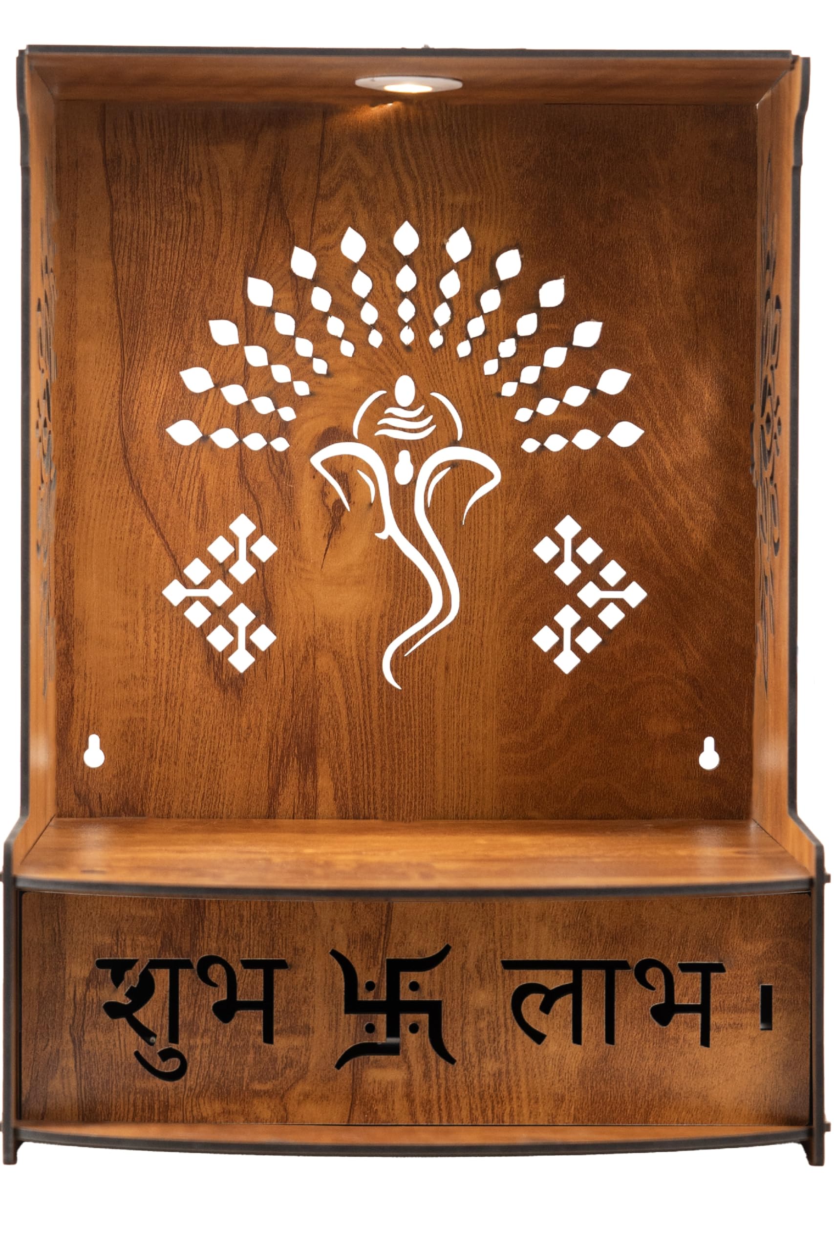 Crotomak Wooden Temple Mandir Pooja Stand for Home, Office Puja Mandir with Drawer Foldable Premium with LED Spot Light (03-Ganesha)