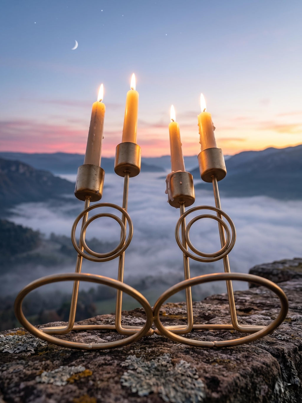 Metalcore Gold Candle Holders Set of 2 - Modern Geometric Metal Candlestick Stand with Dual Stems - 6.5 Tall Decorative Centerpiece for Dining Table, Mantle, Wedding, and Home Decor