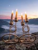 Metalcore Gold Candle Holders Set of 2 - Modern Geometric Metal Candlestick Stand with Dual Stems - 6.5 Tall Decorative Centerpiece for Dining Table, Mantle, Wedding, and Home Decor
