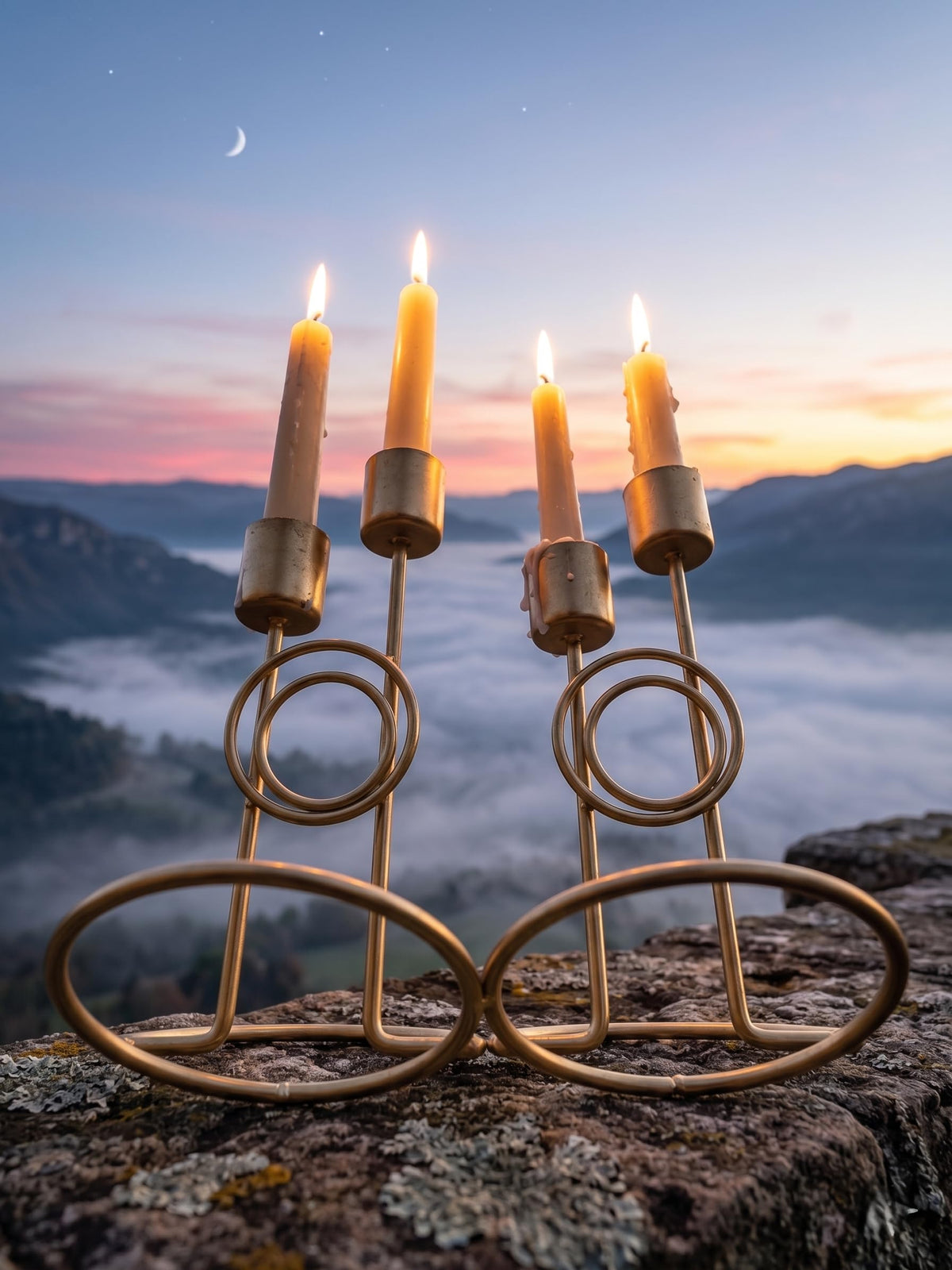 Metalcore Gold Candle Holders Set of 2 - Modern Geometric Metal Candlestick Stand with Dual Stems - 6.5 Tall Decorative Centerpiece for Dining Table, Mantle, Wedding, and Home Decor