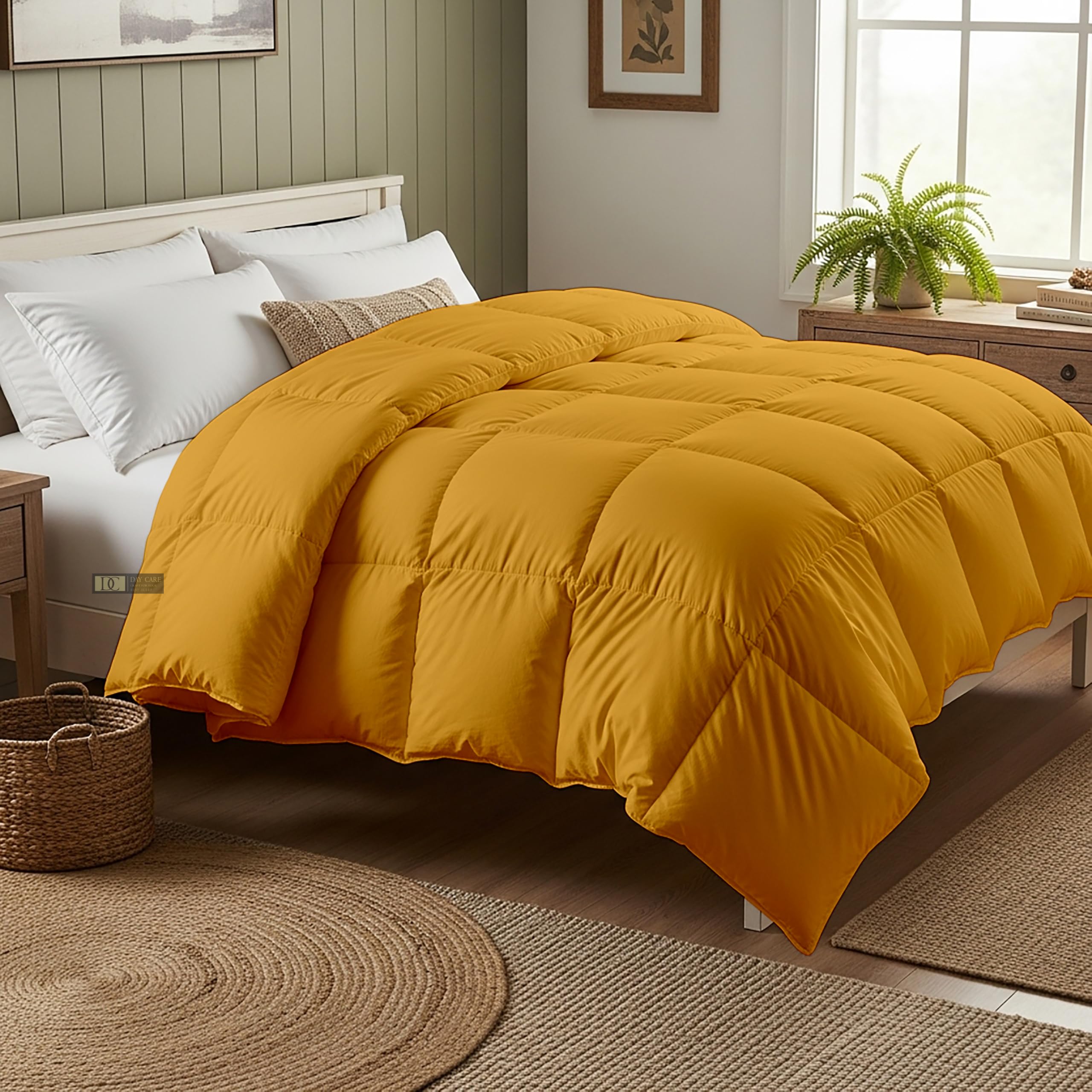 Day Care® 600 GSM Premium Comforter | Cloud Down Touch Microfiber Quilt | Heavy Warm Winter Blanket Rajai | Soft, Lightweight & Machine Washable - 60x90 Single Bed | Gold Yellow Kafalo