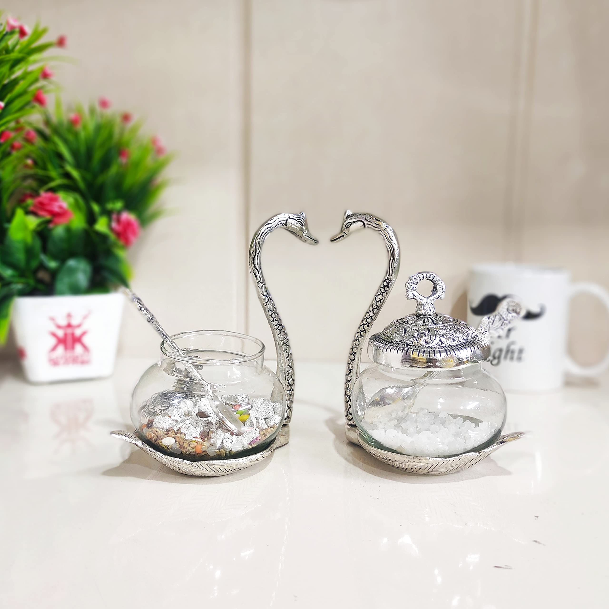 Prince Home Decor & Gifts Aluminium Bowl - 2 Bowl With 2 Spoon And 2 Cover, Silver, Transparent, 300 ml