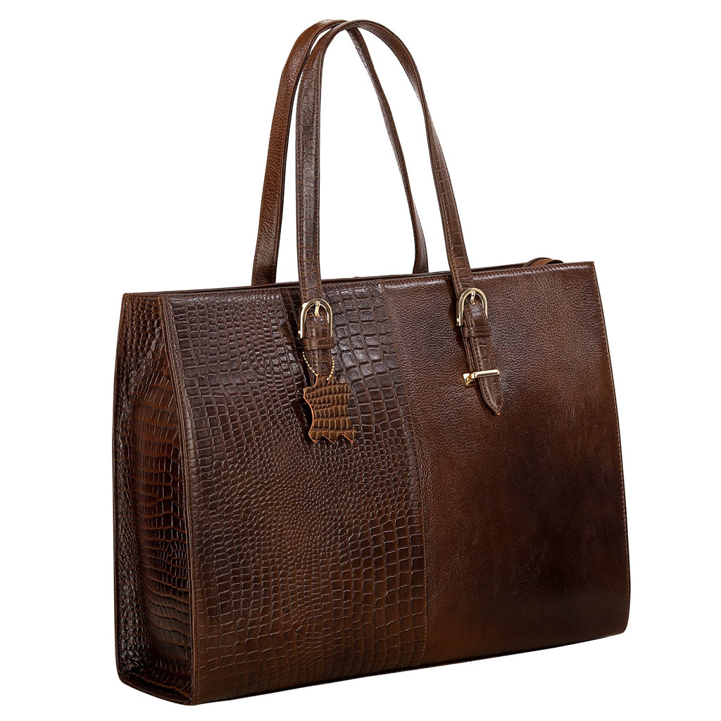 RICHSIGN LEATHER ACCESSORIES Full-Grain Natural Cro Leather Ladies Handbags & Sling Shoulder Tote Bags For Women Laptop Big Size Branded Stylish..Size- L-16 X H-12.5 x W- 5.5 Inches (GREEN MEHANDI)