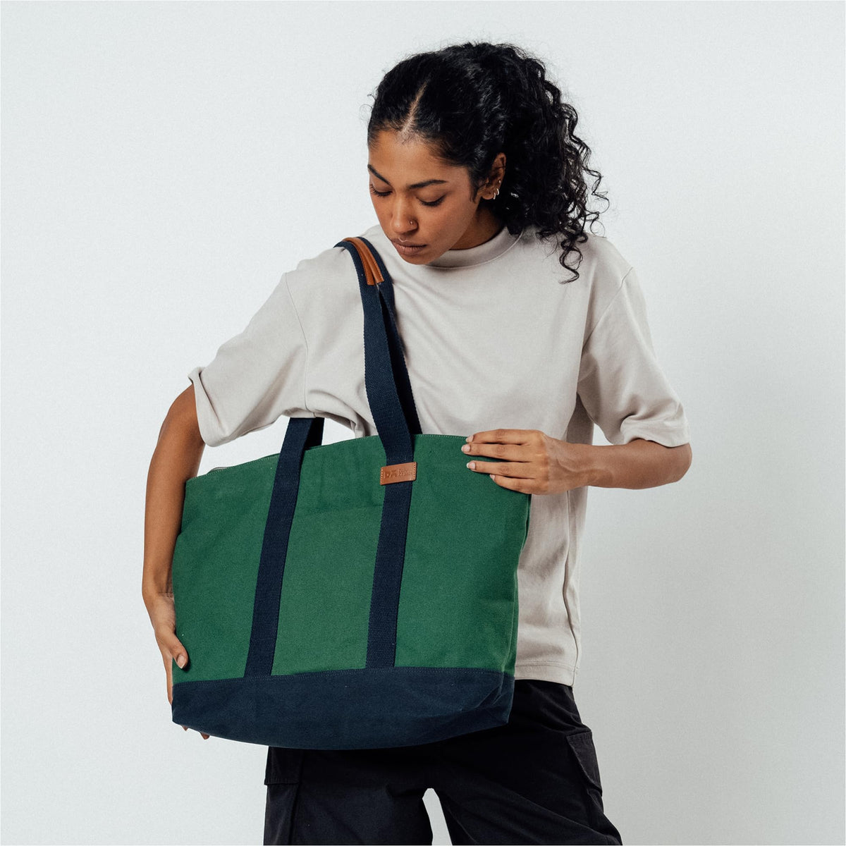 DailyObjects Forest Green-Navy Field Tote Bag |Canvas Tote Shoulder Bag Fits upto 14 Laptop for Women and Men Work & Daily Use |Handcrafted from premium cotton canvas perfect for Work & Daily Use