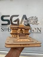 SHRI GOPAL ARTS Badrinath Temple 3D Wooden for Home Temple, Office and Showroom (L=20cm x W=20cm x Hx14cm)