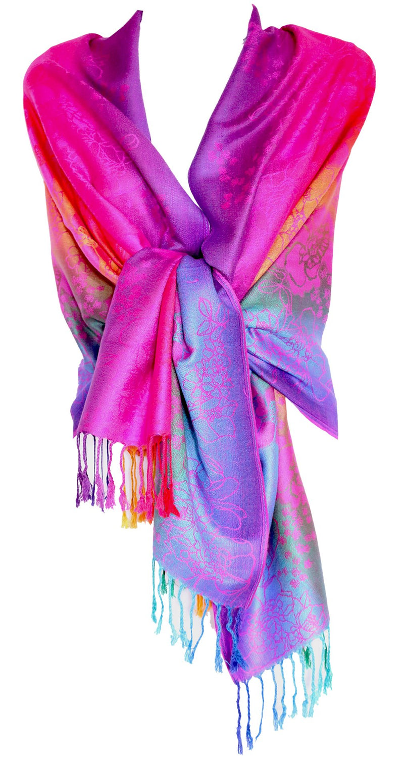 KMystic Colorful Silk Pashmina Scarf Shawl Wrap (Hot Pink)