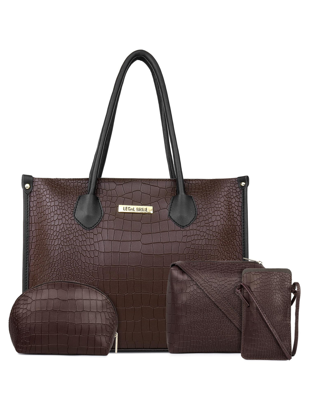 LEGAL BRIBE Women Crock Style Classic Tote Bag Combo Of 4 (Brown)