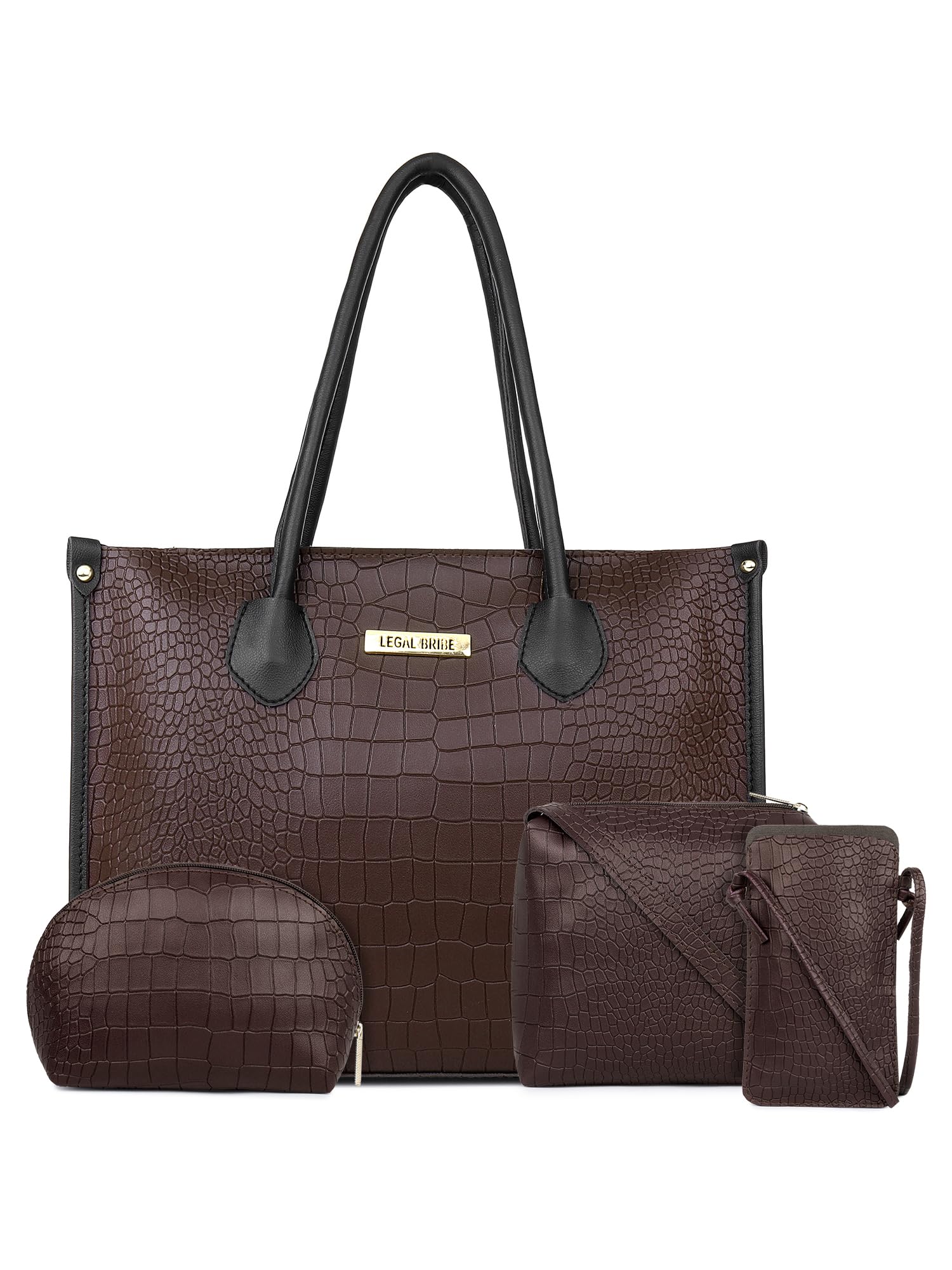LEGAL BRIBE Women Crock Style Classic Tote Bag Combo Of 4 (Brown)