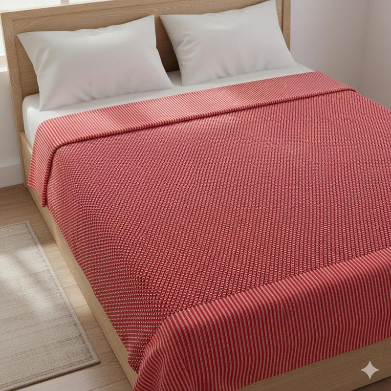Hornbill Enterprises Single Size Cotton Blanket/Solapur Chaddar/Cotton Bedsheet/Reversible Blanket (60x90 inches) Set of 1 (Red) Kafalo