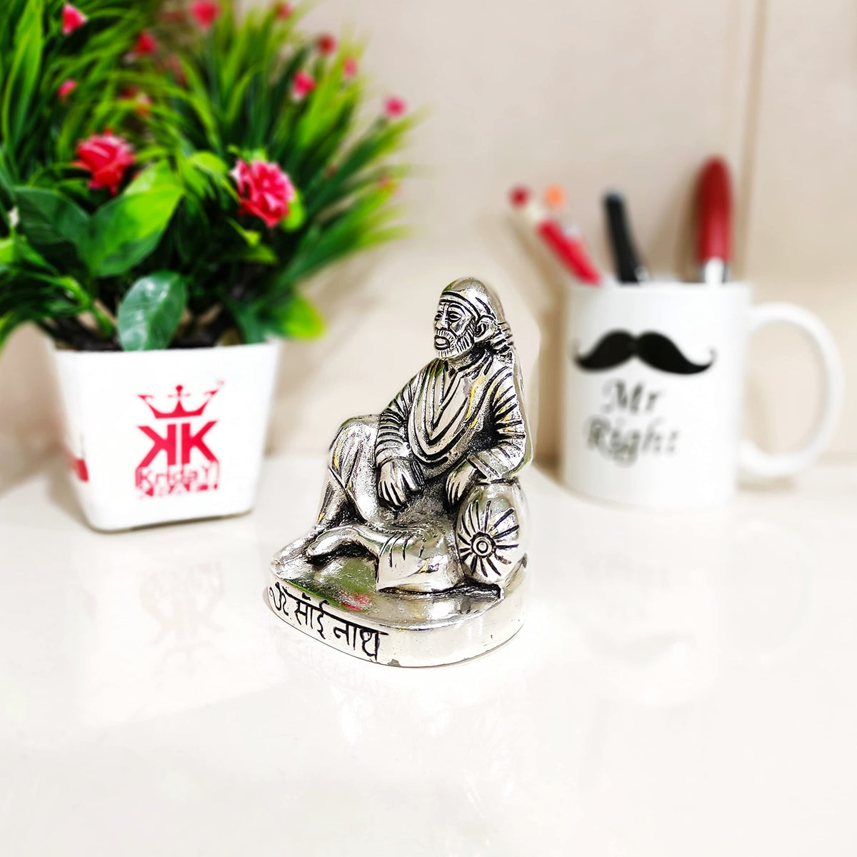 KridayKraft Shirdi Sai Baba Metal Statue,Sai Baba Idol Murti for Car Dashboard & Home,Office Decorative Showpiece Figurines,Religious Idol Gift Article...