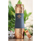 Indian Art Villa Copper Drinkware in Grey Silk Finish, Set of 2 Glass and 1 Bottle, Volume - Glass 300 ML, Bottle 1000 ML