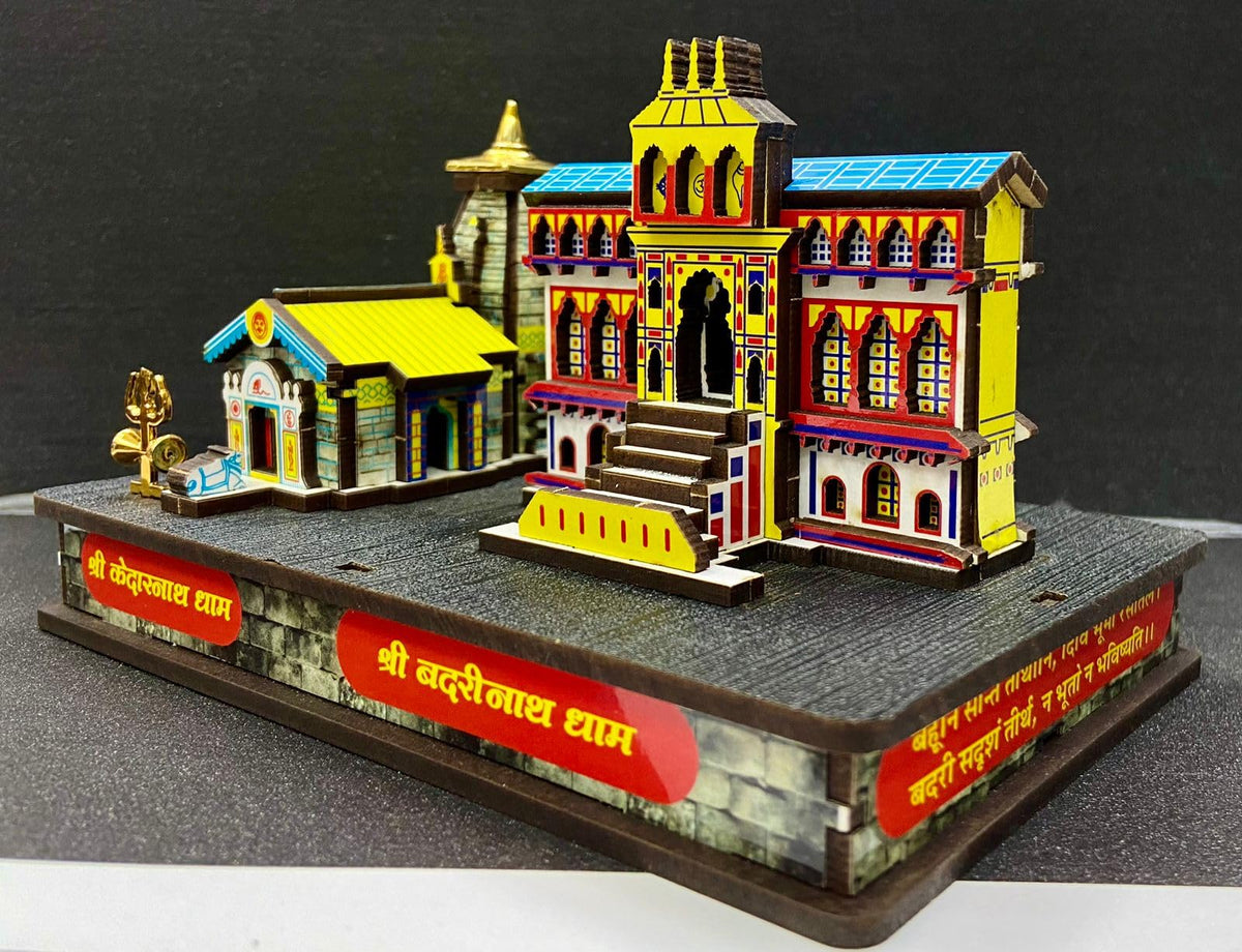 Beautiful Badrinath Kedarnath Temple 3D Badri Kedar Mandir Coloured Model for Home, Decor, Gifting, Retirement, Anniversary, Made Up of Pine MDF (5.5 inch x 3.5inch x 5 inch)