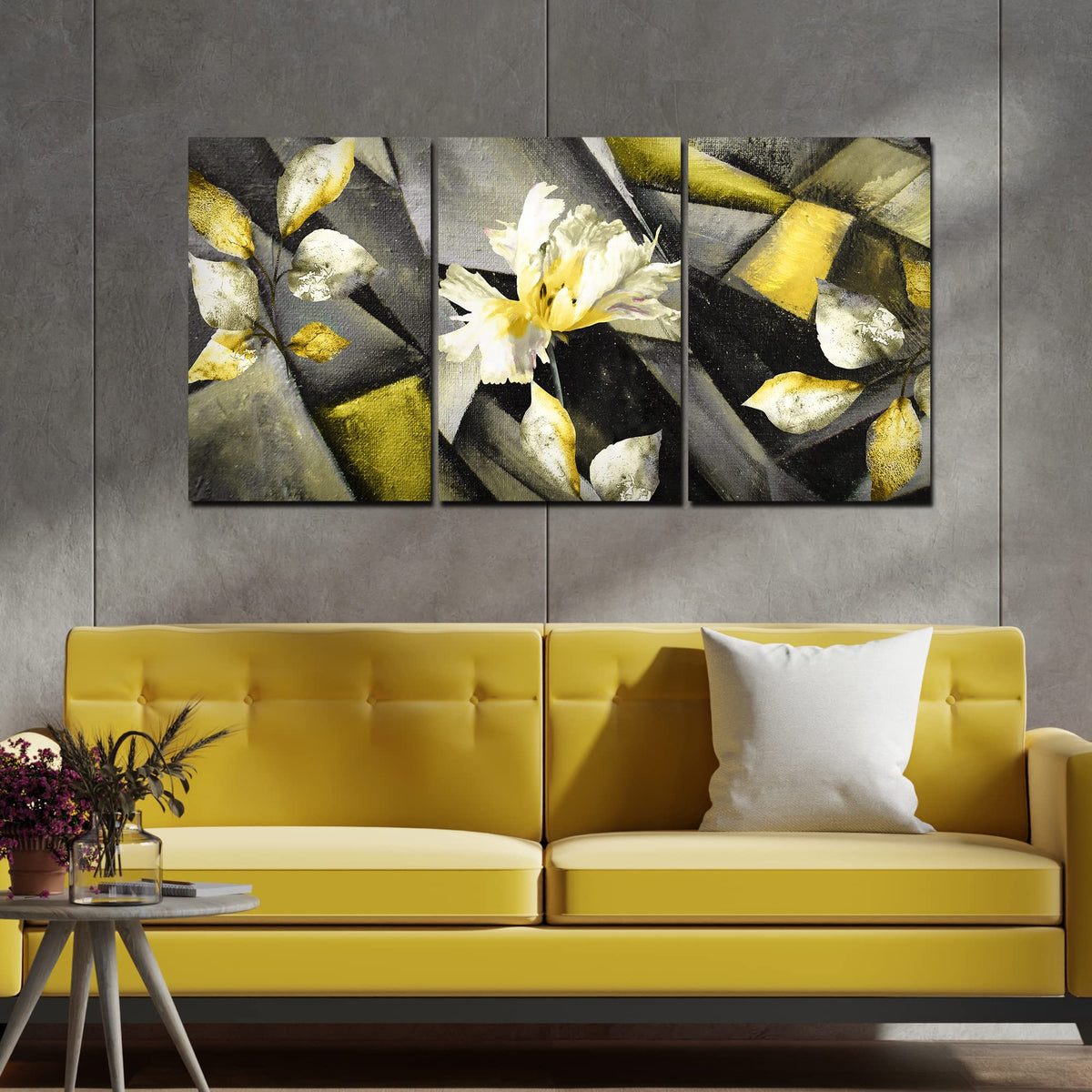 VIBECRAFTS Beautiful Flower 3 Pieces Canvas Wall Painting Fitted With Wooden Frame For Home | Office | Living Room | Gifts(PTVC3Pcs3_11515)