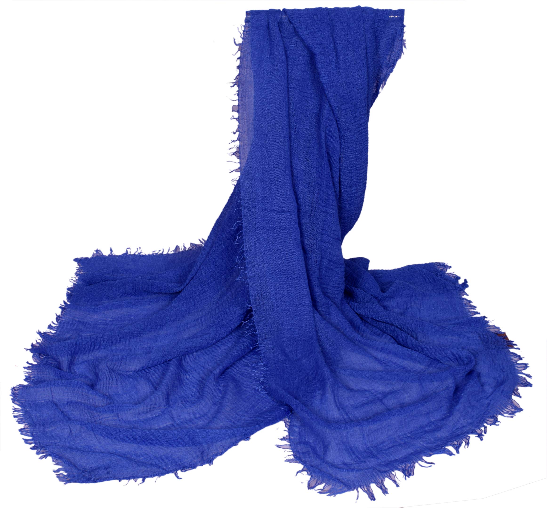 Iba & Isba Women's Plain Crinkled Scarves, Stoles, Hijabs (76 x 36 inch) (Blue)
