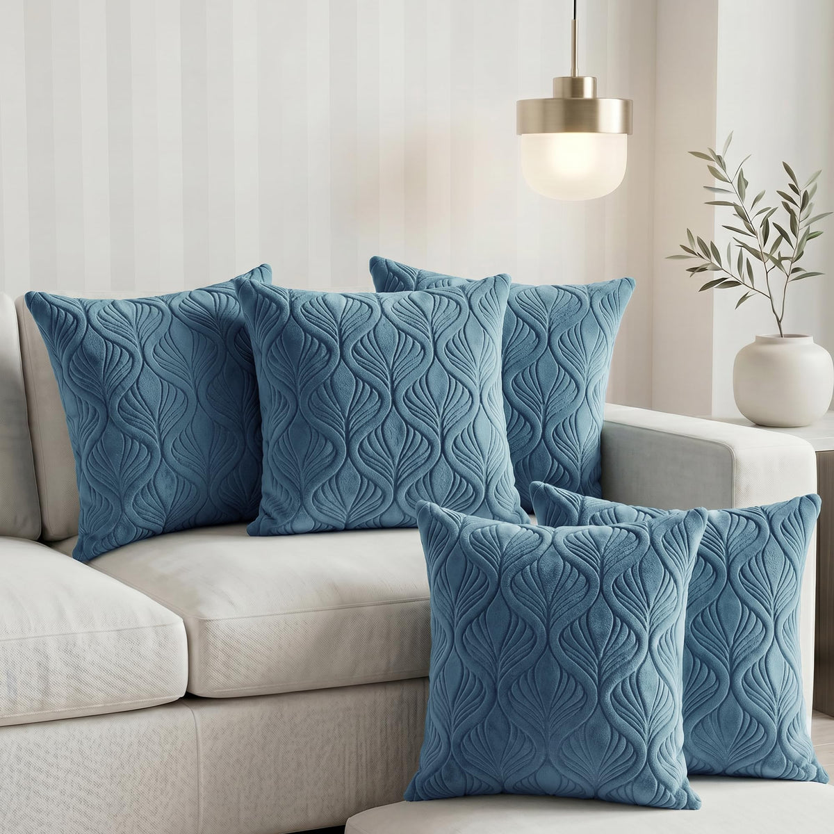 Yellow Weaves Jacquard Cushion Covers | Sofa Cushion Covers | Throw Pillow Cover for Sofa, Couch, Living Room| Removable & Washable | 16x16 Inches, Set of 5 (Teal Blue)