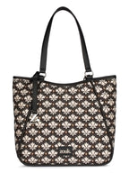 ZOUK Naisha Black & White Motif Tote Bag for Women | Vegan Leather Large Shoulder Handbag with Bottle Holder, Multiple Pockets & Water-Resistant Lining | Office, Travel & Daily Use | Bidri Kaiser