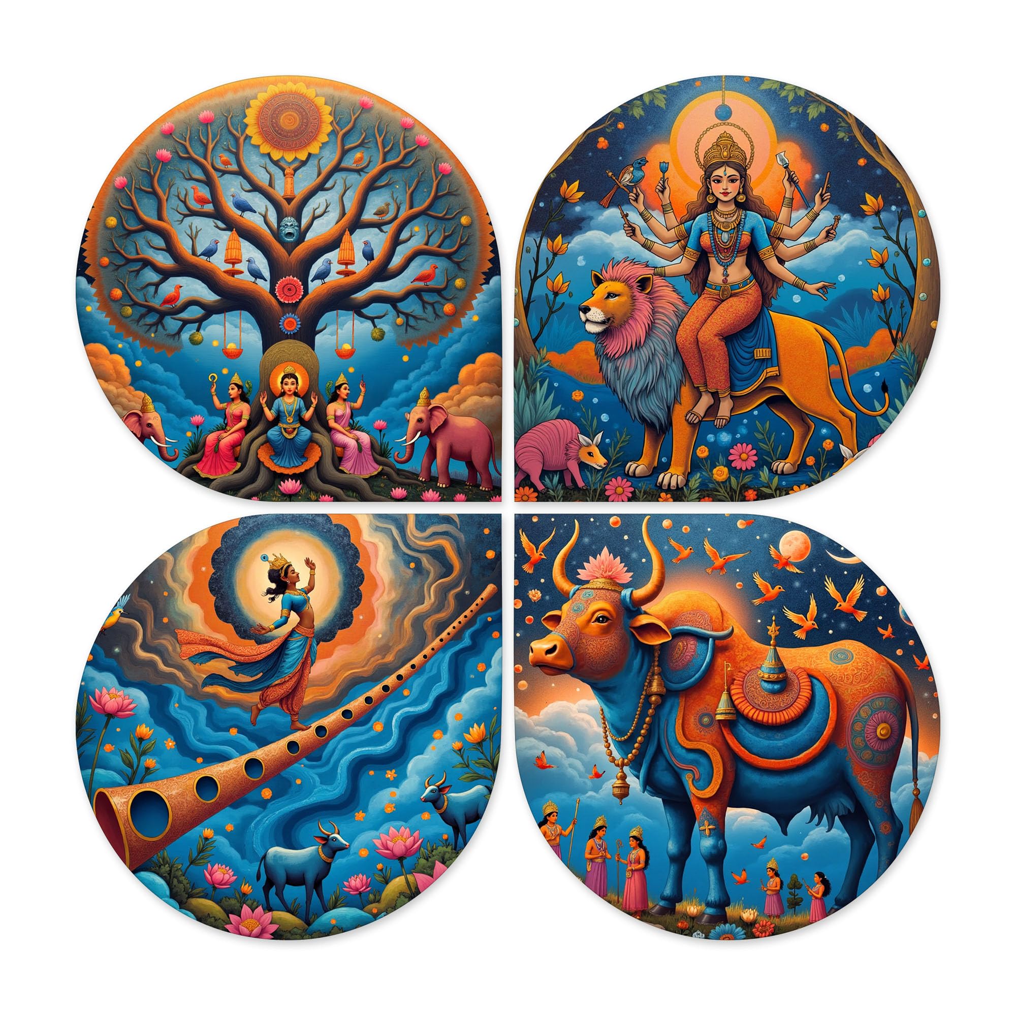 Artvibes Spiritual Decorative MDF Wooden Wall Art for Home | Graphic Artwork | Door Decoration Items | Paintings For Wall | Aesthetic Wooden Decor | Handcrafted Art | Ideal Gifts (WH_8440N), Set of 4