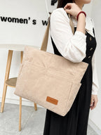 ITALISH Corduroy Tote Bag for Woman Lightweight Multi-Pocket Handbags for Women Latest Collection with Zipper Closure (Beige)