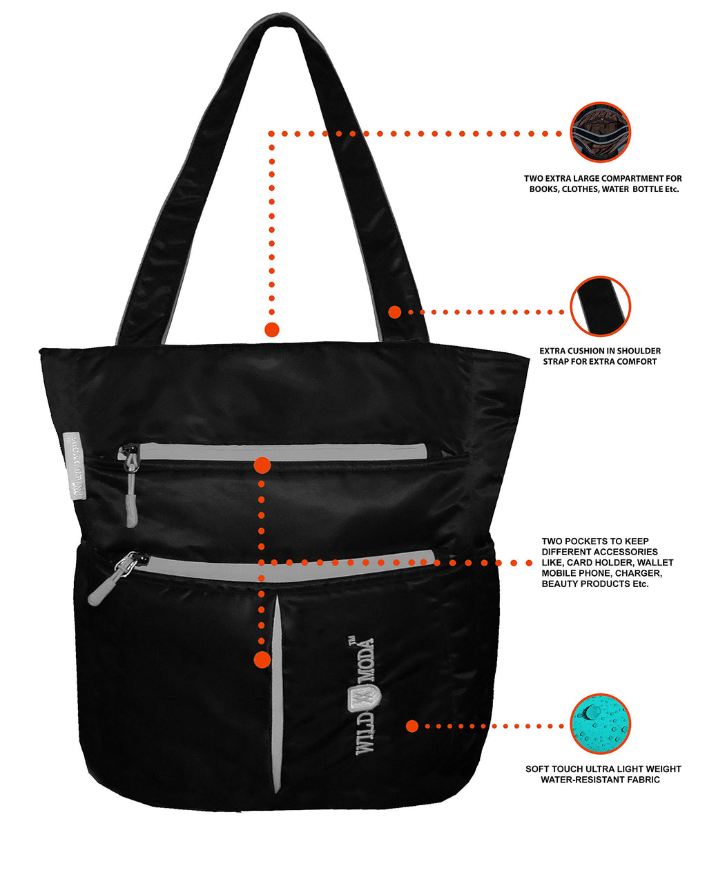 WILD MODA Kareena Women's Multipurpose Shoulder and Tote Bag (Black)