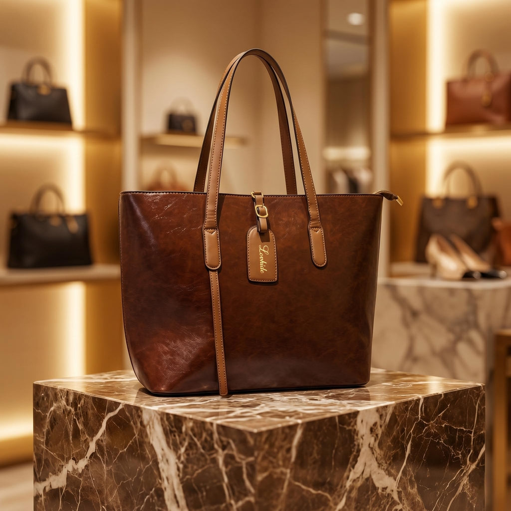 LOVHIDE Women's Large Capacity PU Leather Tote Bag | Elegant Shoulder Handbag with Zipper Closure | Brown Office, Travel & Everyday Carry Bag