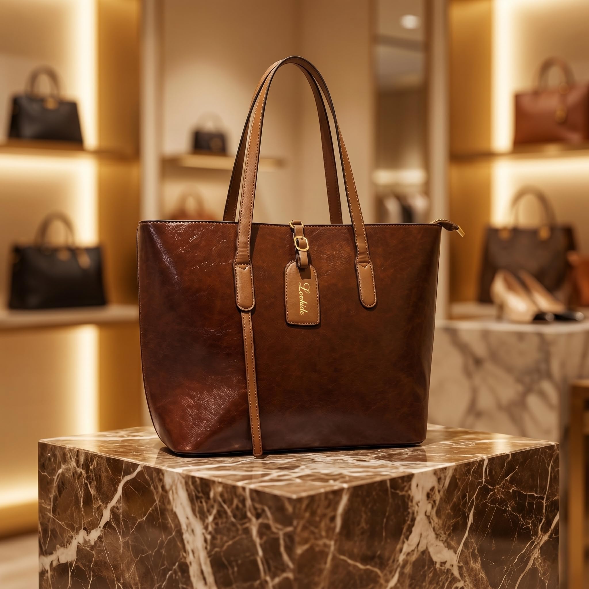 LOVHIDE Women's Large Capacity PU Leather Tote Bag | Elegant Shoulder Handbag with Zipper Closure | Brown Office, Travel & Everyday Carry Bag