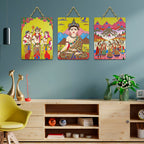 Artvibes Spiritual for Bedroom Wall Decor Decorative Wall Art MDF Wooden Wall Hanger for Living Room | Art For Wall | Wall Sculpture | Signs & Plaques | Wall Poster | Unique Gift (WH_9611N), Set of 3