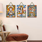 Artvibes Divine Ganesha Mahadev & Krishna Sacred Art Wall Hanging Home Decorative Wall Art | Spiritual Decor Items | Painting Wall Decor | Wall Poster | Art For Wall | Gift Items (WH_9630N), Set of 3