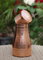 RUSTIC RELICS Hammered Copper Water Bottle Jar - 1L | With Inbuit Glass In Lid | Antique Hammered Design | Kitchen And Bedroom Sugar Water Pot