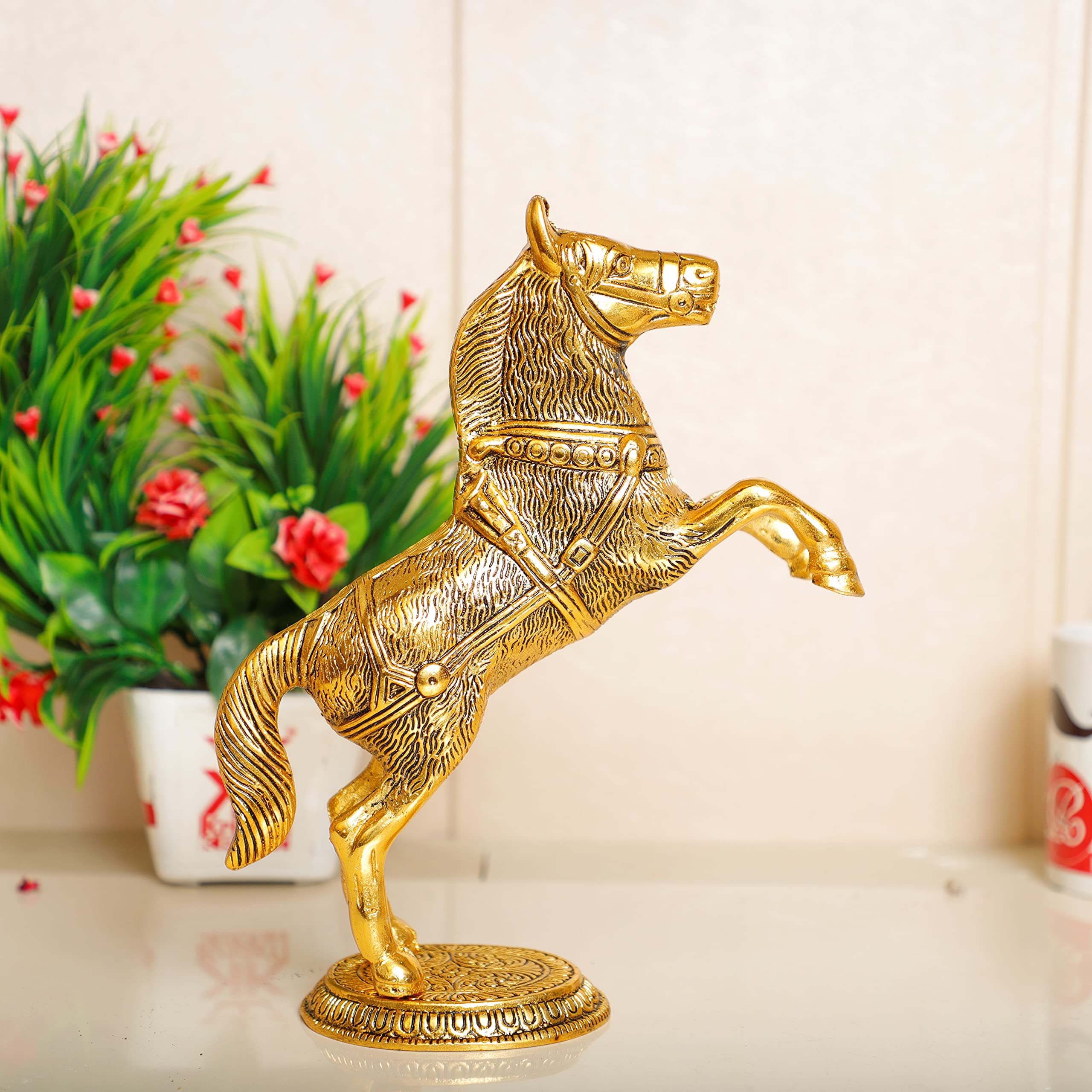 KridayKraft Golden Oxidized Jumping Horse Statue Showpiece for Vastu, Wealth & Decorative for Home,Office,Living Room Gift for Friends,Wedding,Relatives, 15 cm , 8 cm