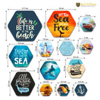 Artvibes Life is Better at the Beach Hexagon Shape MDF Wooden Wall Decor Items | Quotes Decor Item | Traveller Quotes Wall Art | Wall Illustrations | Home Decor | Unique Gift (WPS_213N), Set of 13