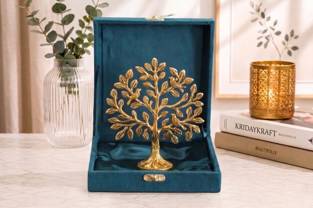KridayKraft Metal Kalpavriksha Tree of Life Showpiece – Gold Wish Fulfilling Tree for Vastu & Feng Shui | Good Luck Gift for Home, Temple, Office & Housewarming